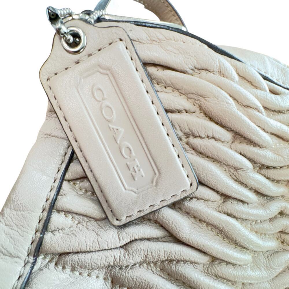 COACH Madison Phoebe Gathered Twist Leather Shoulder Bag Taupe/Beige 25260 - Picture 9 of 12